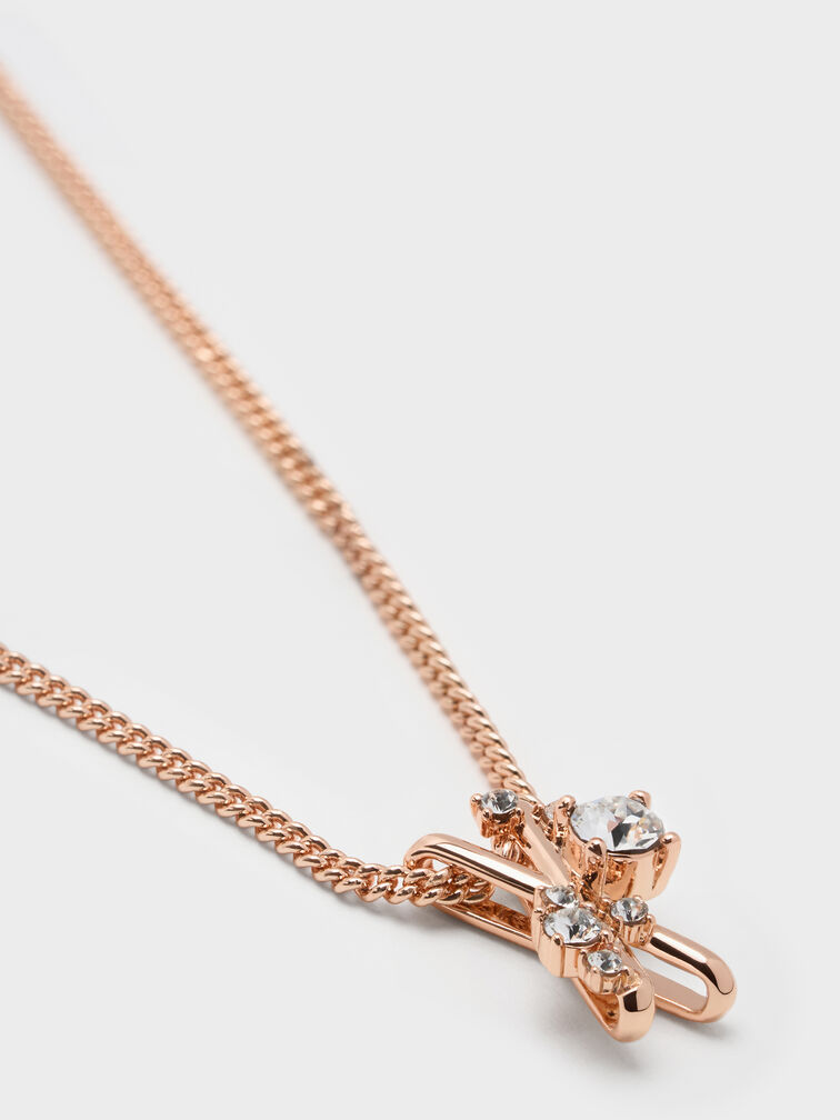 Roux X-Pendant Crystal Necklace, Rose Gold, hi-res