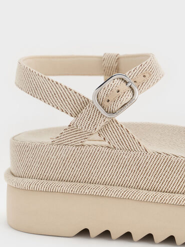Twill Flatform Sandals, Beige, hi-res