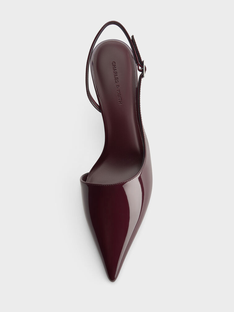 Patent Pointed Slingback Pumps, Burgundy, hi-res