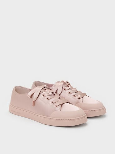 Gi&agrave;y sneakers cổ thấp Satin, Hồng nhạt, hi-res