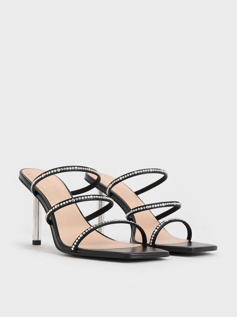 Gi&agrave;y mules cao g&oacute;t quai ngang Recycled Polyester Crystal-Embellished, Đen họa tiết, hi-res