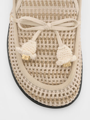 Crochet & Suede Flower Mules, Chalk, hi-res