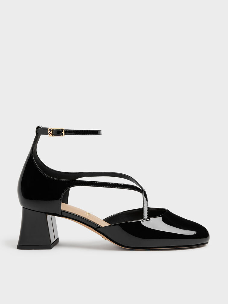 Gi&agrave;y sandals cao g&oacute;t quai ch&eacute;o, Đen b&oacute;ng, hi-res