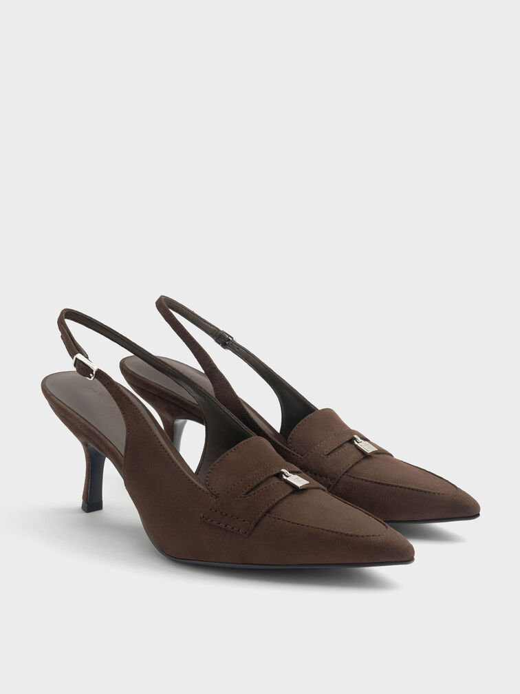 Griselda Faux Suede Slingback Pumps, Dark Brown Textured, hi-res