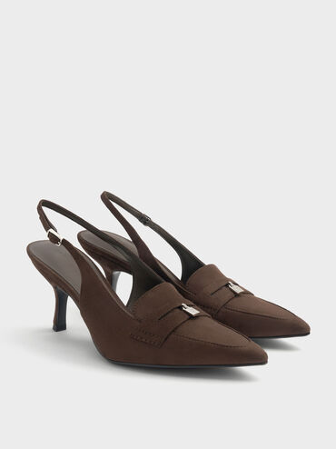 Griselda Faux Suede Slingback Pumps, Dark Brown Textured, hi-res