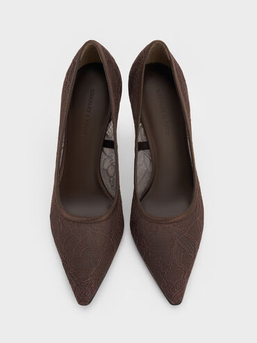 Gi&agrave;y cao g&oacute;t b&iacute;t mũi Lace & Satin, Dark Brown Textured, hi-res