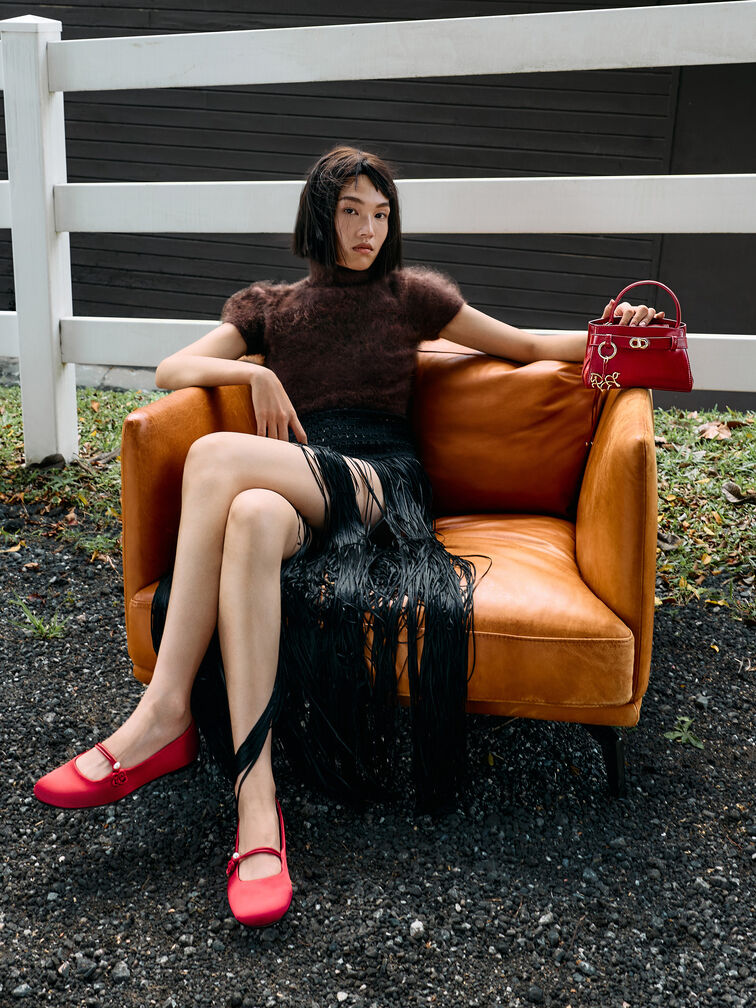 Orinda Knot-Pearl Mary Jane Flats, Red, hi-res