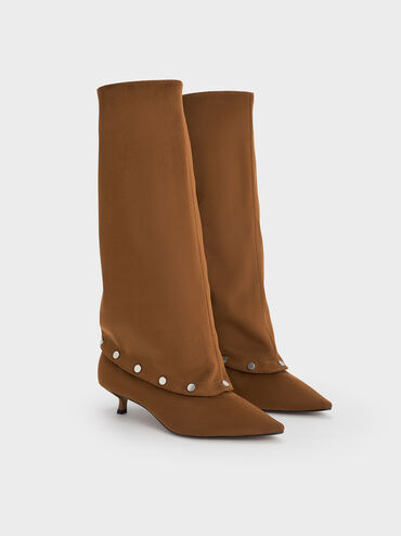 Boots cao gót Gael Faux Suede Studded, Nâu, hi-res