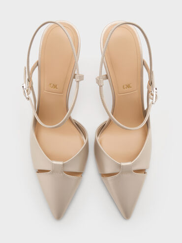 Pearlescent Leather Cut-Out Pointed-Toe Blade-Heel Pumps, Ivory, hi-res