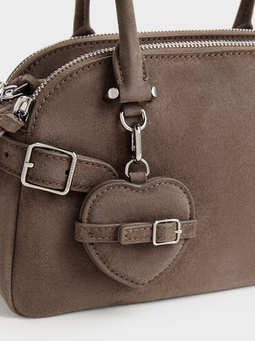 Nellie Heart-Charm Bowling Bag, Stone Grey, hi-res