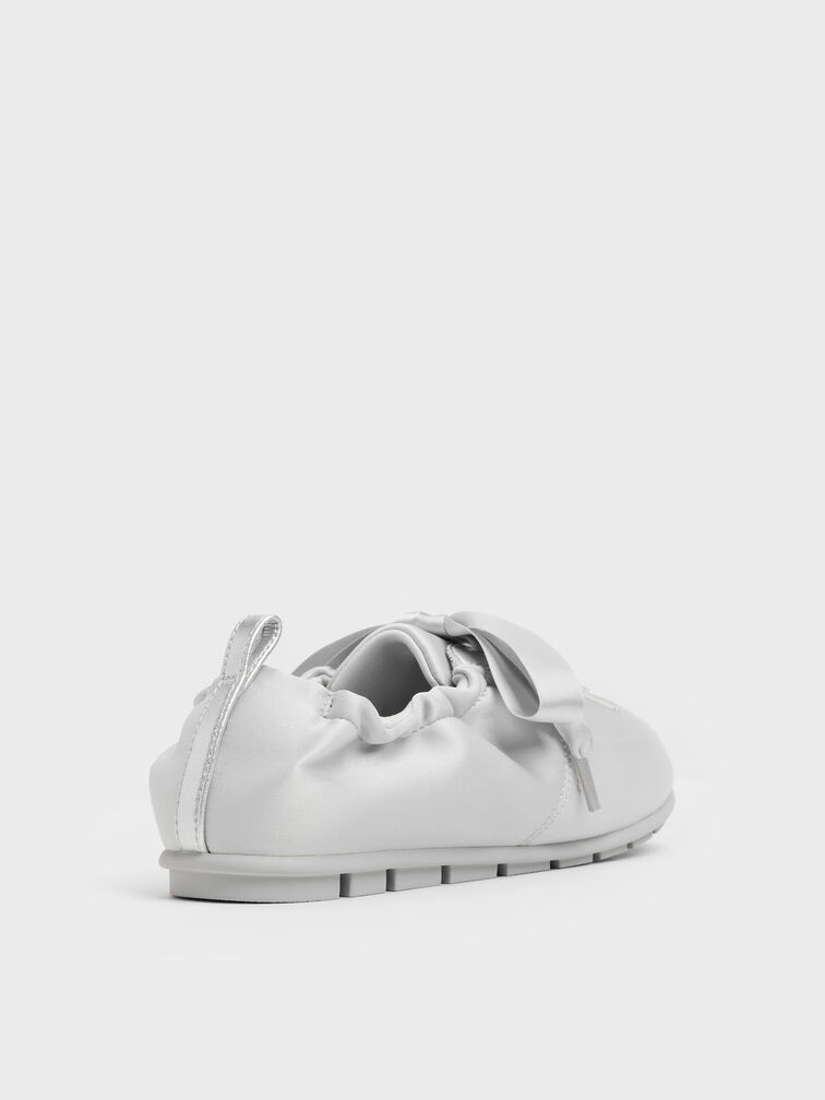 Girls' Satin Pearlescent Sneakers, Silver, hi-res