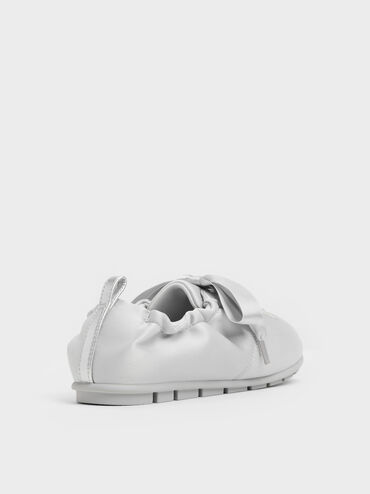 Girls' Satin Pearlescent Sneakers, Silver, hi-res