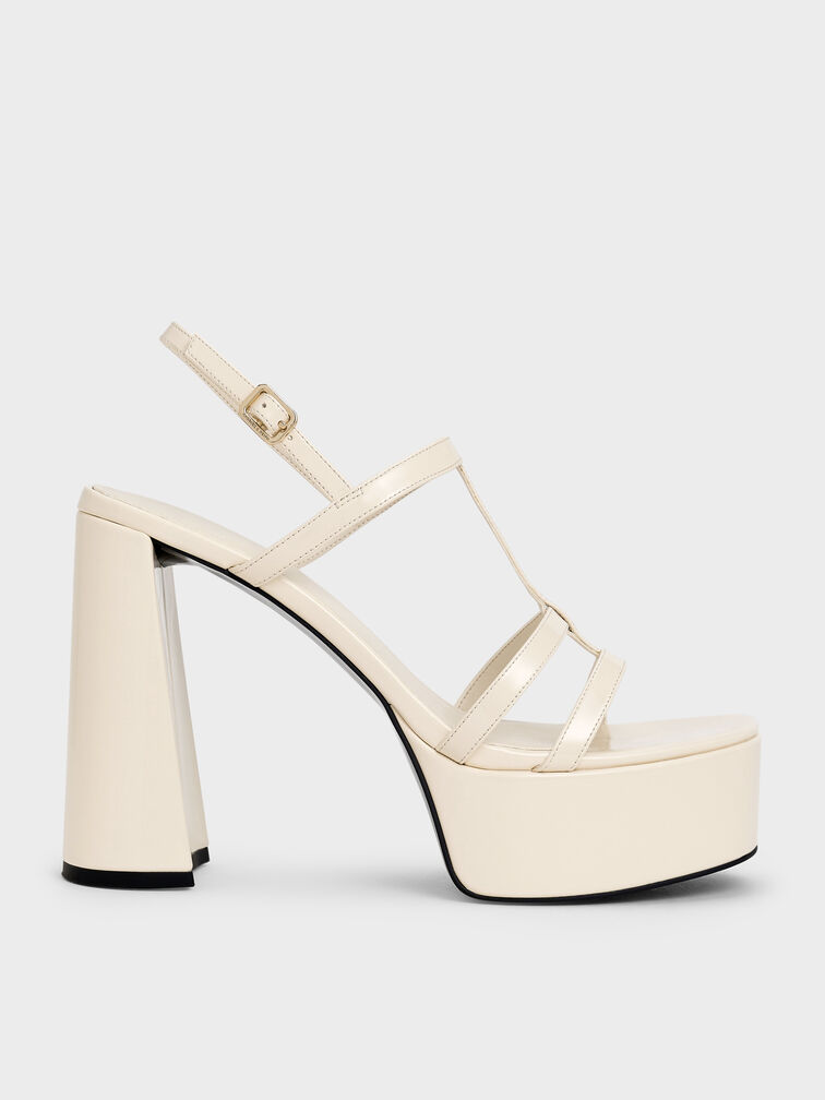 Gi&agrave;y sandal cao g&oacute;t Patent T-Bar Strappy, Phấn, hi-res
