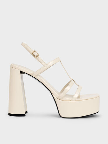 Gi&agrave;y sandal cao g&oacute;t Patent T-Bar Strappy, Phấn, hi-res
