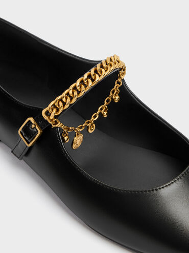 Gi&agrave;y b&uacute;p b&ecirc; đế bệt Double-Chain Charm đen, Đen, hi-res
