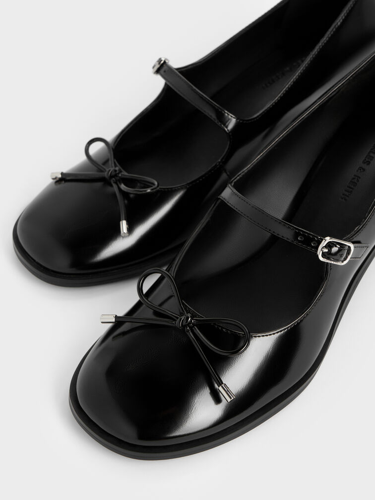 Giày cao gót bít mũi Wendy Bow, Đen bóng nhám, hi-res