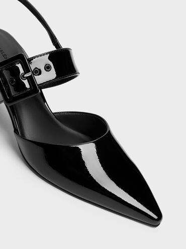 Gi&agrave;y sandals cao g&oacute;t Patent Buckled, Đen b&oacute;ng, hi-res
