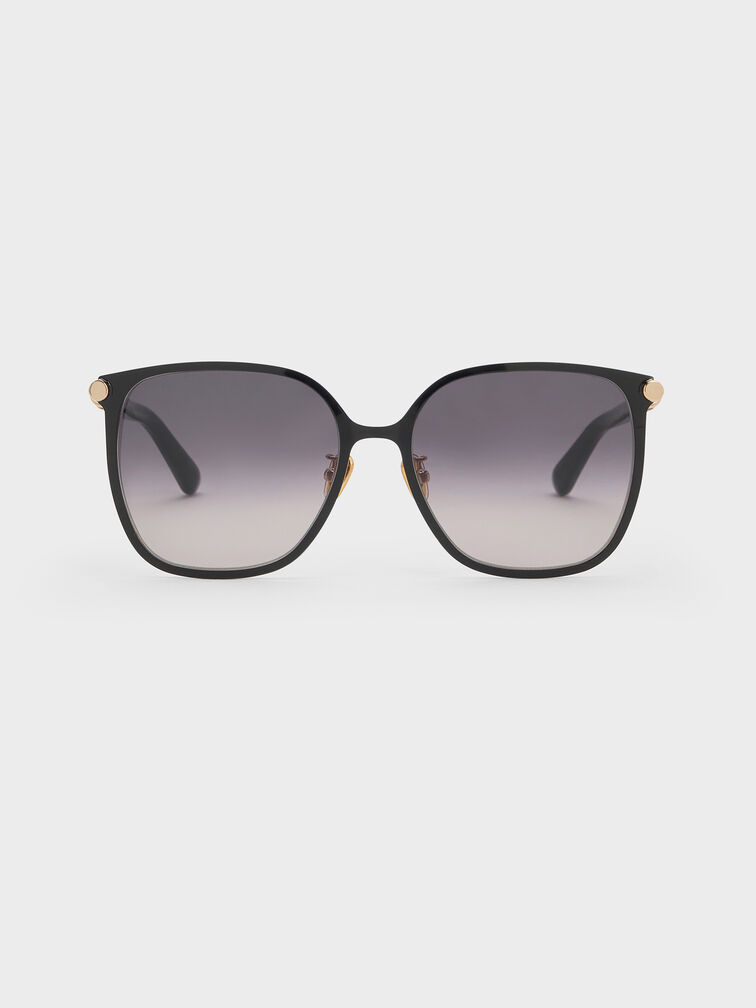 Ophelia Metallic-Accent Square Sunglasses, Black, hi-res