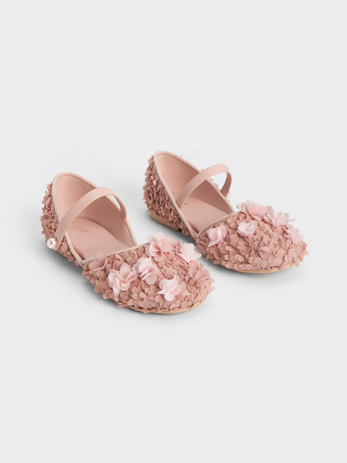 Giày búp bê trẻ em Floral Mesh D'Orsay, Hồng phấn, hi-res