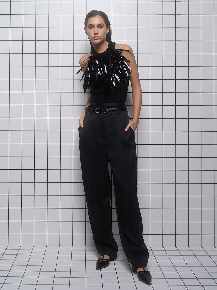 Leather T-Bar Block-Heel Pumps, Black Boxed, hi-res