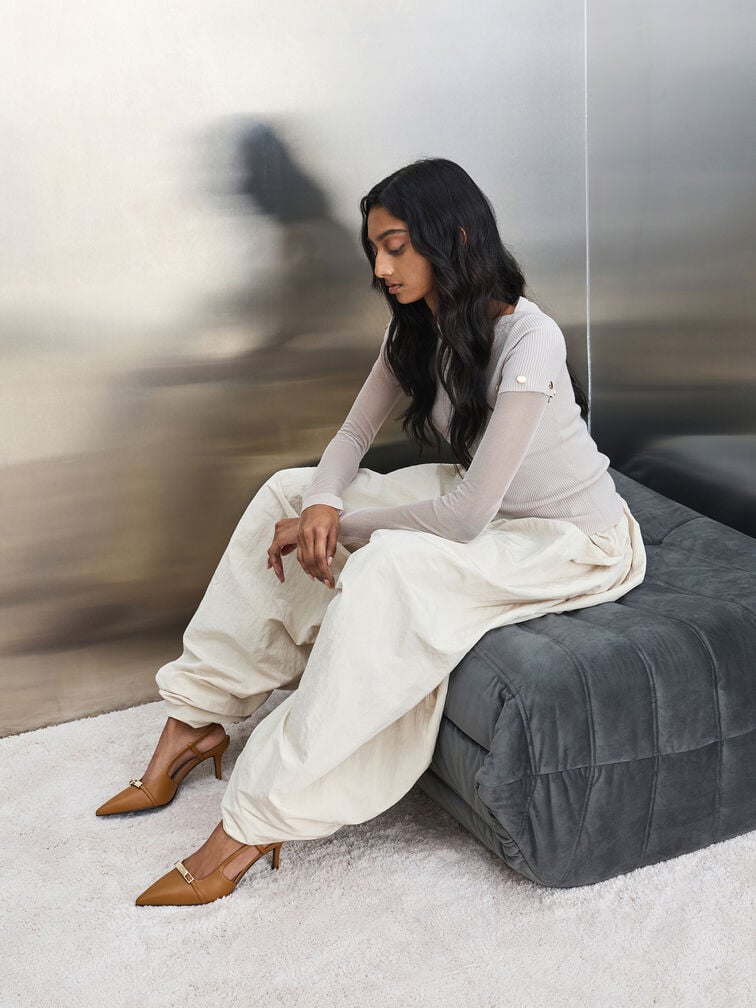 Gi&agrave;y sandals cao g&oacute;t Metallic-Bar, Rượu cognac, hi-res