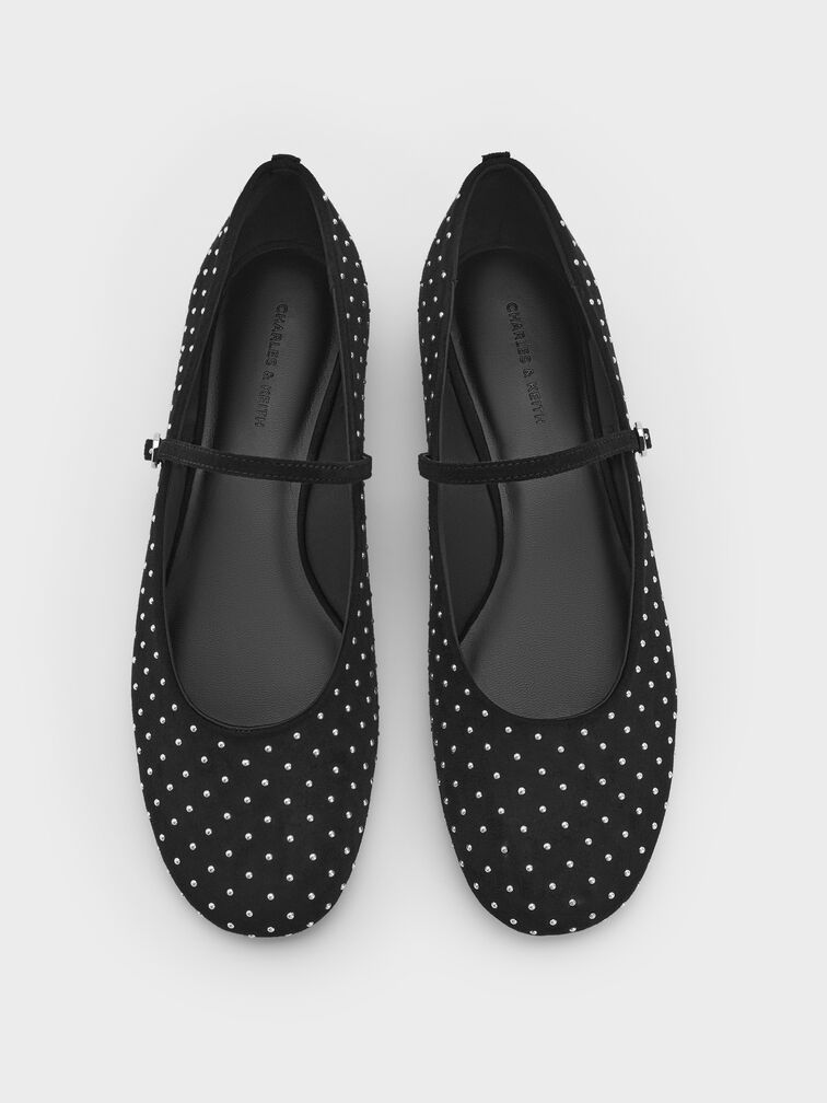 Gertrude Faux Suede Studded Mary Janes, Black Textured, hi-res