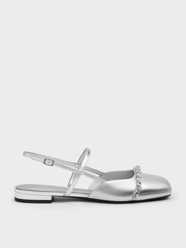 Gi&agrave;y sandals đế thấp Metallic Crystal, Bạc, hi-res