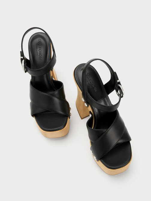 Giày sandals cao gót Tabitha Leather Crossover, Đen, hi-res