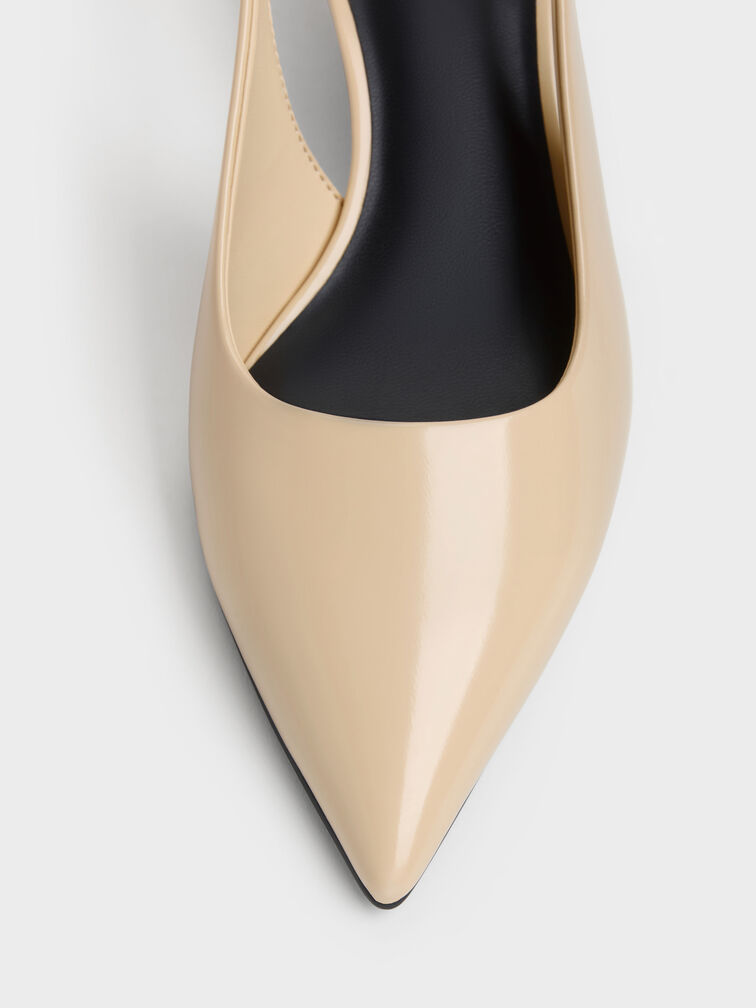 Pointed Slingback Kitten Heels, Beige, hi-res