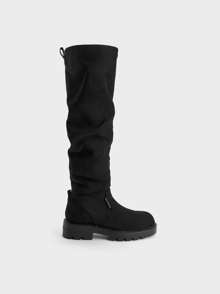 Gi&agrave;y boots cổ cao Camilla, Đen họa tiết, hi-res