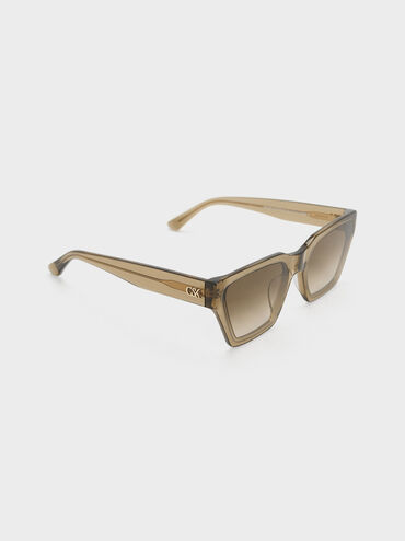 Recycled Acetate Angular Sunglasses, Khaki, hi-res