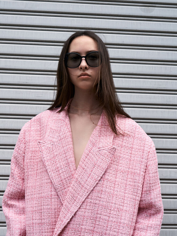 K&iacute;nh m&aacute;t gọng c&aacute;nh bướm Oversized Recycled Acetate, Đen, hi-res