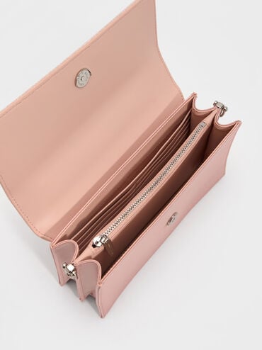 Kristine Glittered Wallet On Chain, Pink, hi-res