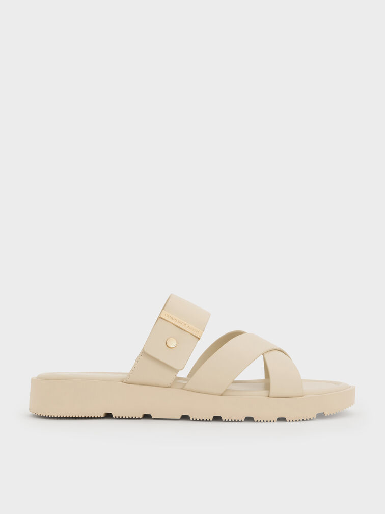 Dép quai chéo Metallic-Accent, Phấn, hi-res