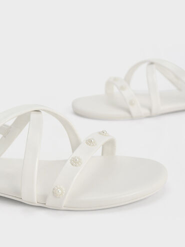 Giày sandals trẻ em Girls' Flower-Beaded Strappy, Trắng, hi-res