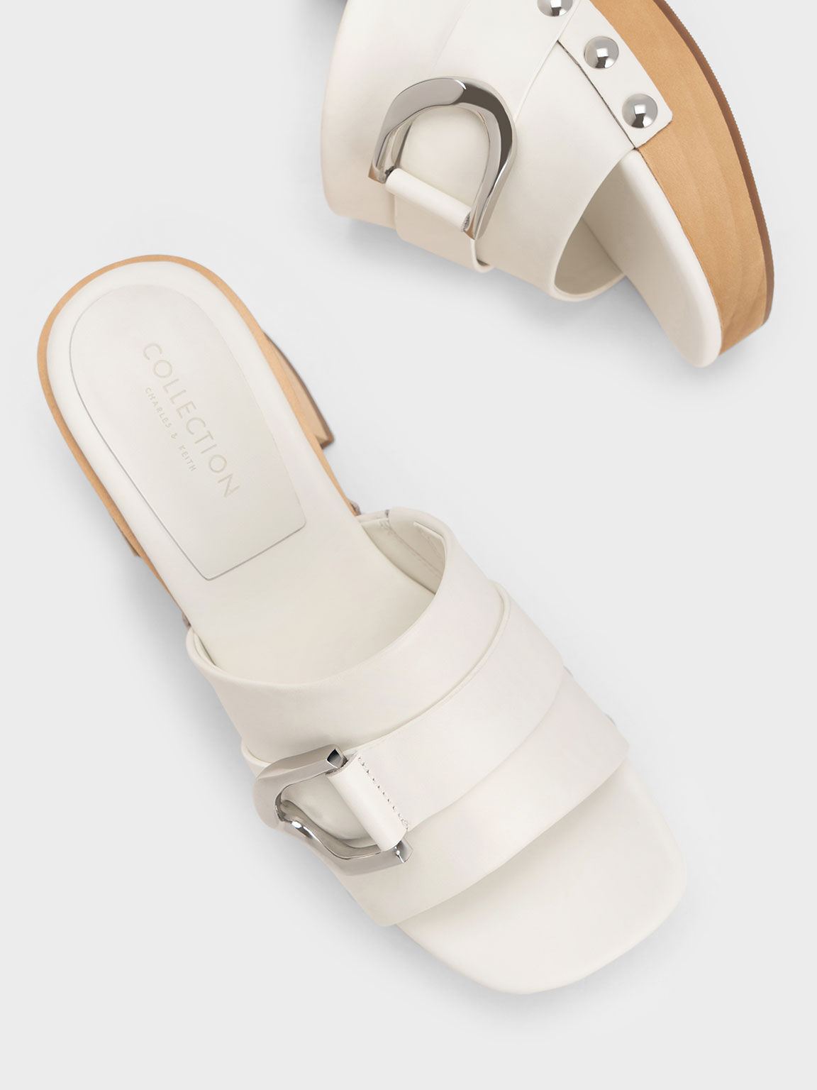 Gabine Studded Leather Clogs, White, hi-res