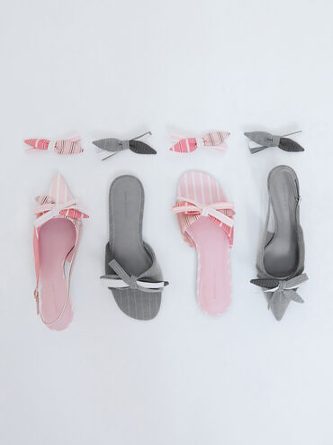 Gi&agrave;y sandals cao g&oacute;t Striped Printed-Bow, X&aacute;m, hi-res