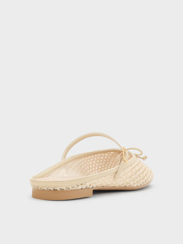 Gi&agrave;y mules đế thấp Raffia, Be, hi-res