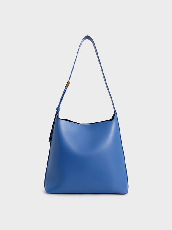 Túi tote nữ hình thang Single Handle Large, Xanh blue, hi-res