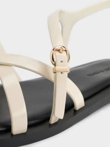 Gi&agrave;y sandals đế bệt mũi vu&ocirc;ng, Trắng, hi-res
