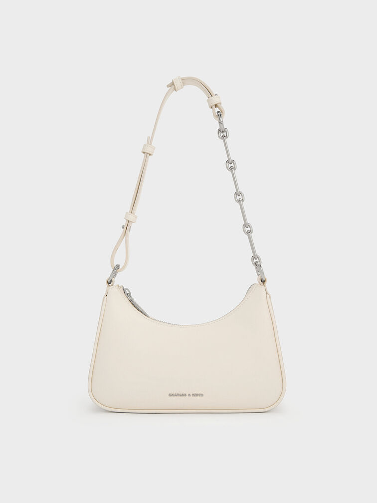 Lane Chain-Link Shoulder Bag, Cream, hi-res