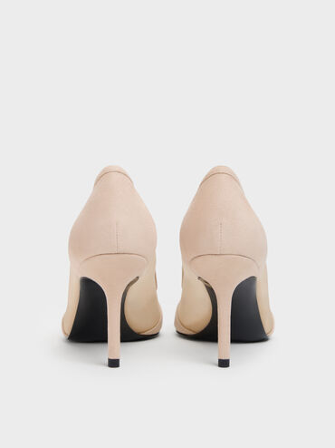 Faux Suede & Mesh Pointed Pumps, Beige, hi-res