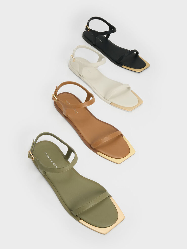 Giày sandals Metallic Square-Toe, Phấn, hi-res