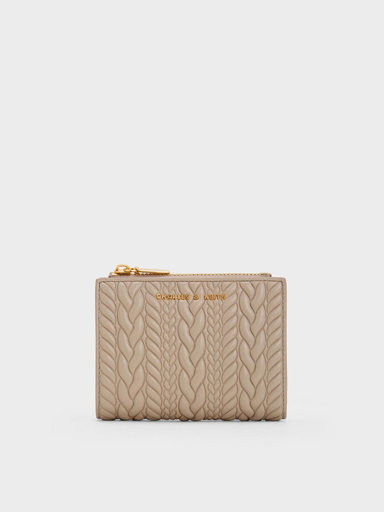 Apolline Textured Top-Zip Wallet, Taupe, hi-res