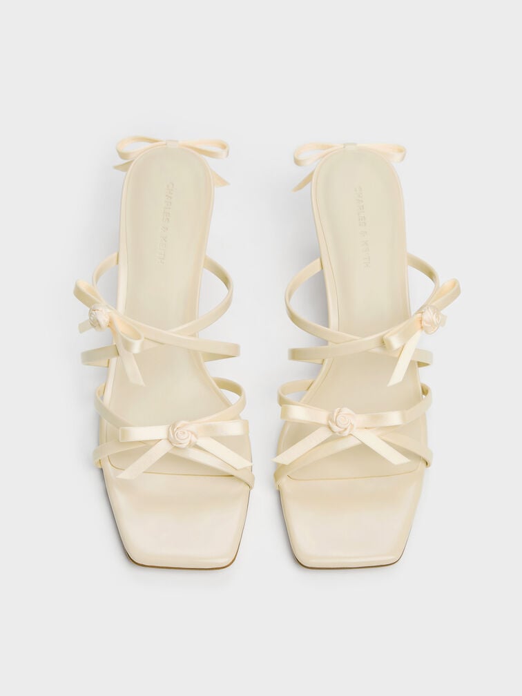 Kelis Rose-Bow Strappy Heeled Mules, Beige, hi-res