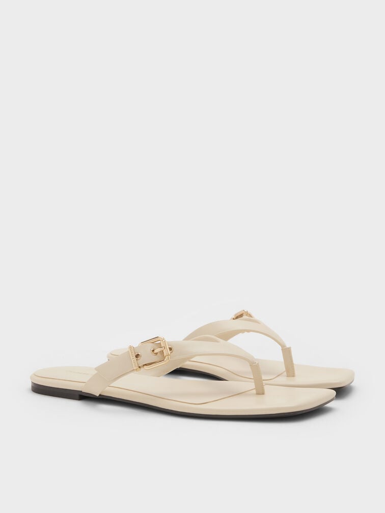 Buckled Thong Sandals, Chalk, hi-res