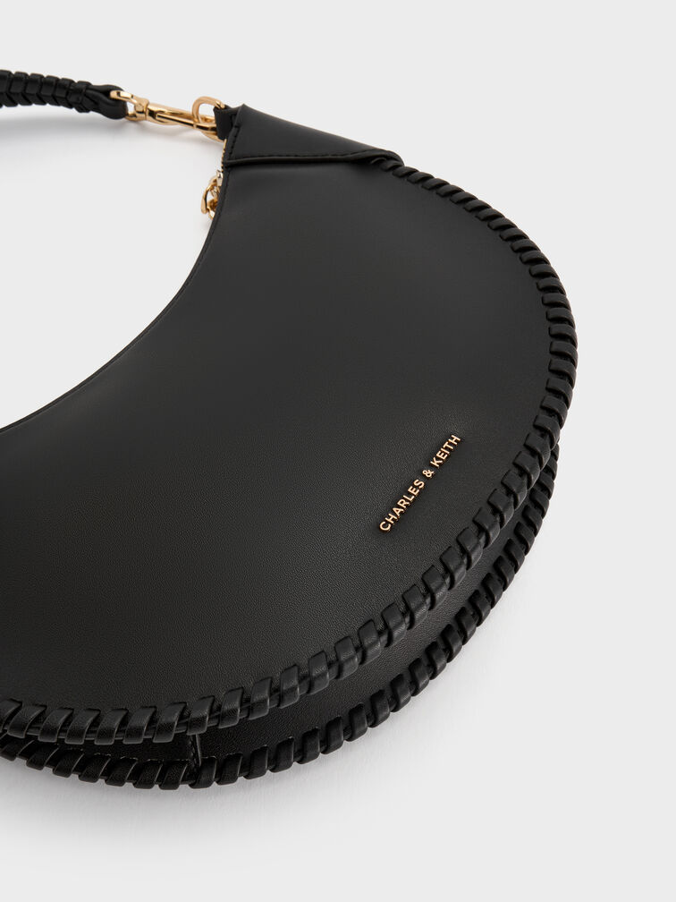 Blume Braided Curved Hobo Bag, Black, hi-res