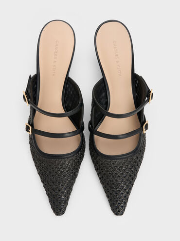 Gi&agrave;y mules cao g&oacute;t Raffia, Đen họa tiết, hi-res