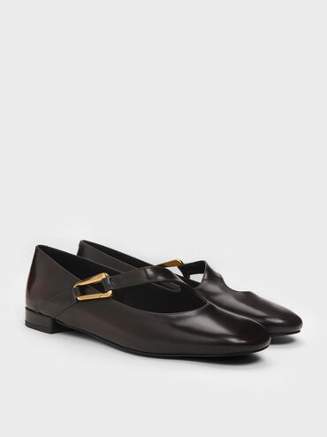 Daena Leather Asymmetric-Strap Mary Janes, Dark Brown, hi-res