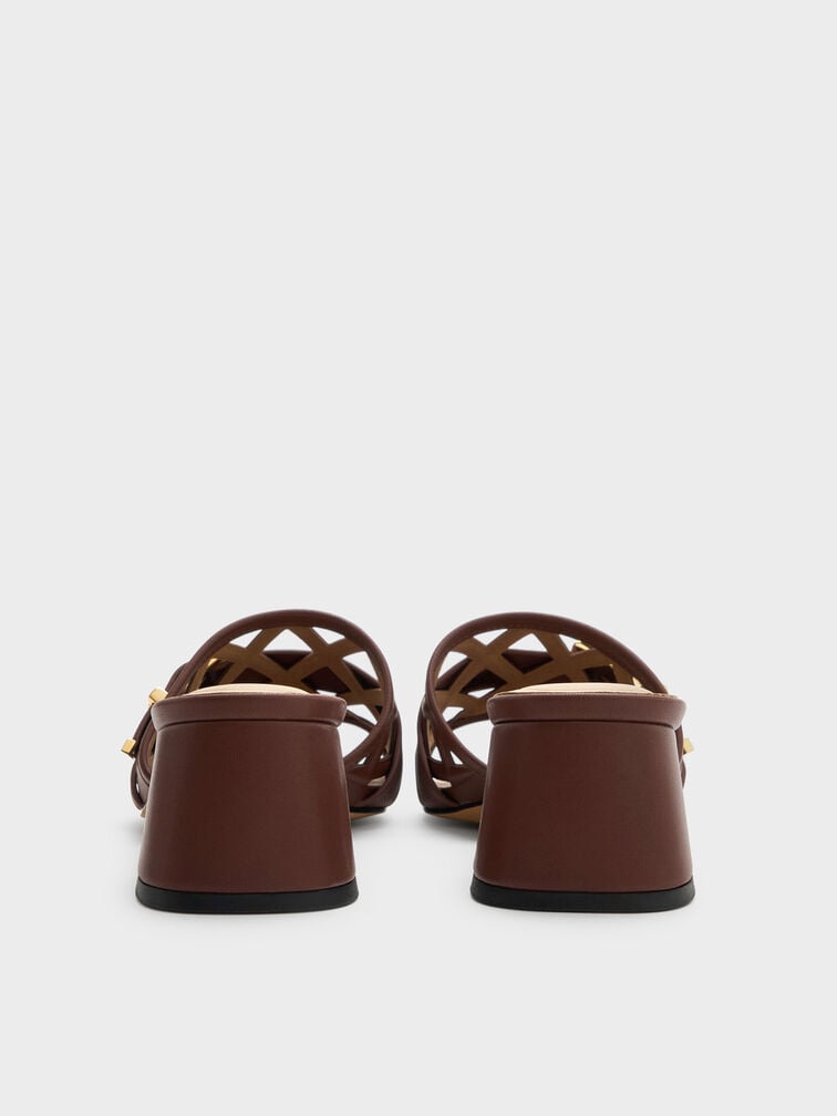 Whitney Leather Cut-Out Heeled Mules, Brown, hi-res